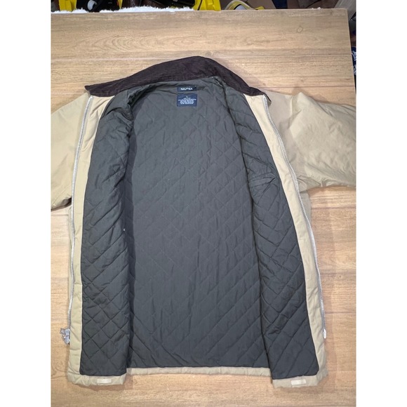 Nautica Mens chore barn coat Tan Corduroy Collar Size Large Quilted Lined - Picture 4 of 9